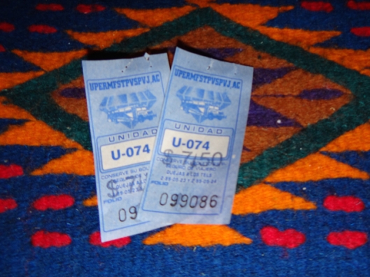 PV bus tickets on our new woven runner from Mexico